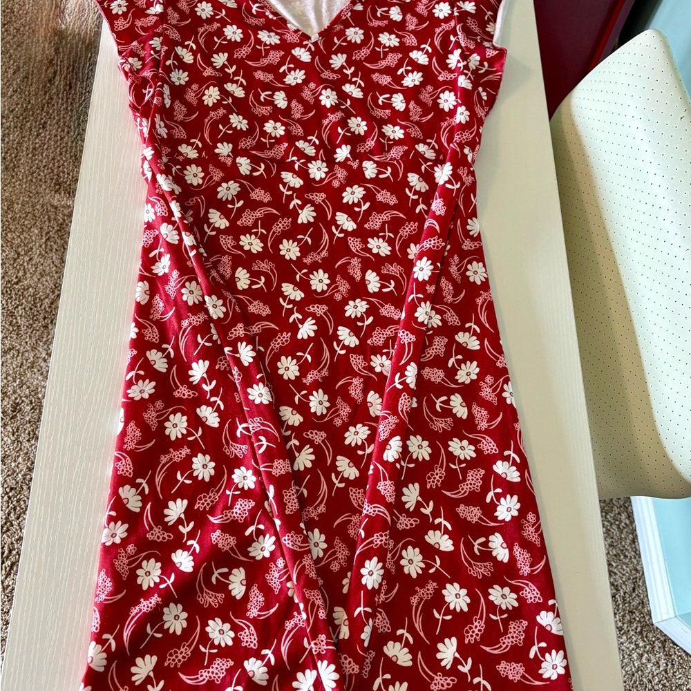 Crimson Red Floral A-Line Dress